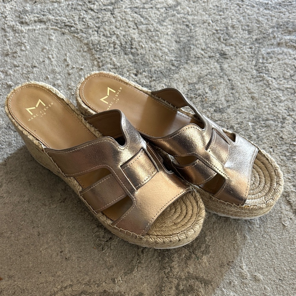 Marc Fisher Metallic Wedge Sandals